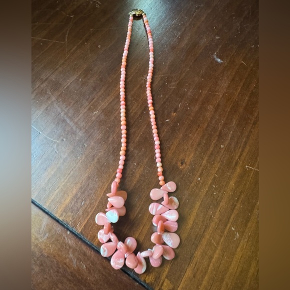 Vintage Teardrop Bead Angel Skin Coral Estate Necklace  Vintage Teardrop Bead Angel Skin Coral Estate Necklace Filigree Clasp